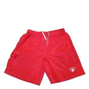 Threads Lifeguard Mens S Swim Trunks‎ Board Shorts Red Slash Pockets Drawstring